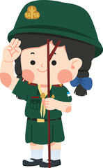 Cute Girl scout thai  holding pole yelling