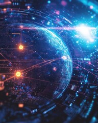 Abstract Digital Globe with Glowing Connections