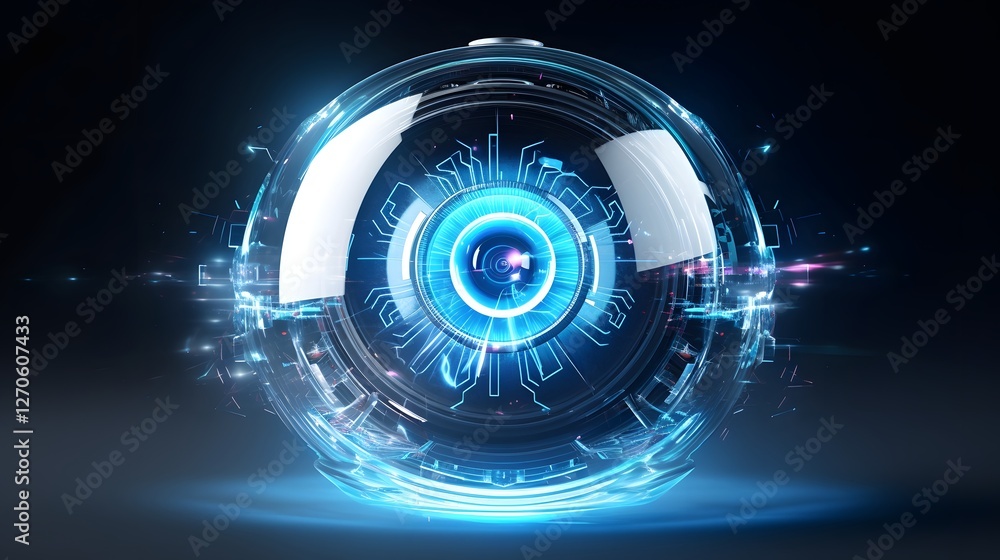Poster a digital futuristic eye with holographic projections and high tech interface elements showcasing th