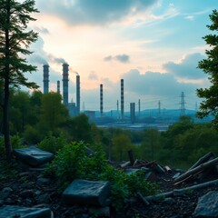 Obraz premium nature polluting factories. climate crisis concept