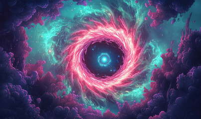 Electric fractal motif with deep turquoise and magenta hues in modern abstract design