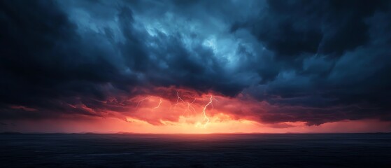 Fototapeta premium Gloomy storm artwork, dark skies and heavy rain with flashes of lightning