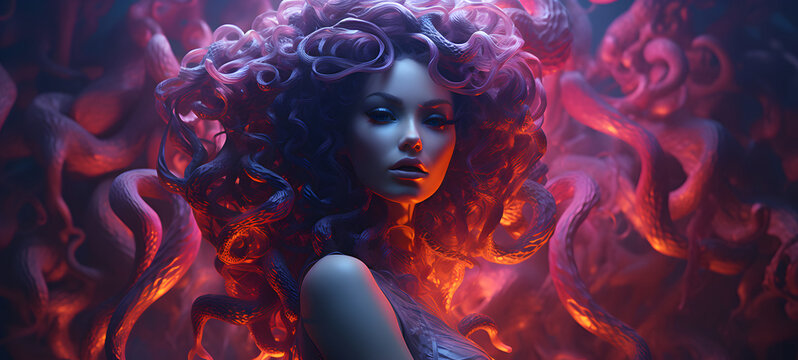 crea una chica estilo medusa efecto fosforito y ne&oacute;n