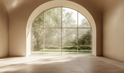 Minimalist room with soft beige walls and sleek stone floors for modern sophistication