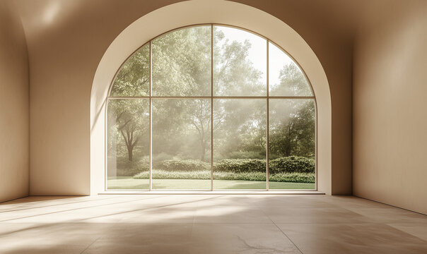 Minimalist room with soft beige walls and sleek stone floors for modern sophistication