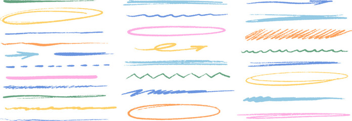Vector Crayon Pencil Lines Set. Hand Drawn Underline Brush Stroke
