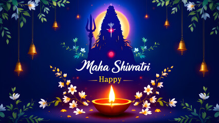 MahaShivratri poster with Lord Shiva illustration, happy shivratri, a Hindu festival celebrated of lord shiva night.