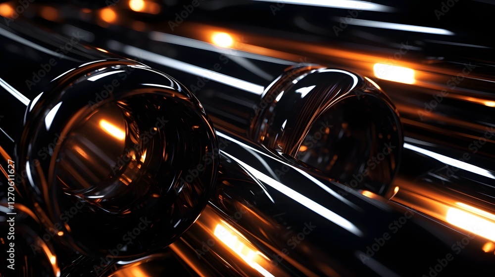 Poster macro photography of glossy pvc pipes reflecting ambient lighting creating an abstract and minimalis
