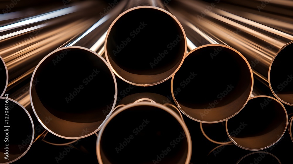Poster macro photograph showcasing the sleek glossy surface of pvc pipes reflecting the ambient lighting cr