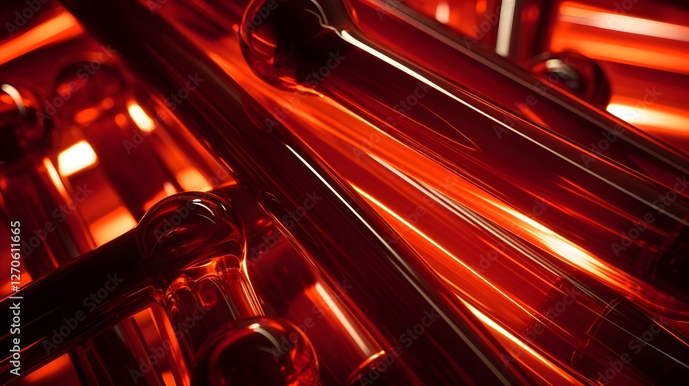 Poster close up macro shot of shiny glossy pvc pipes with a reflective surface capturing the ambient lighti