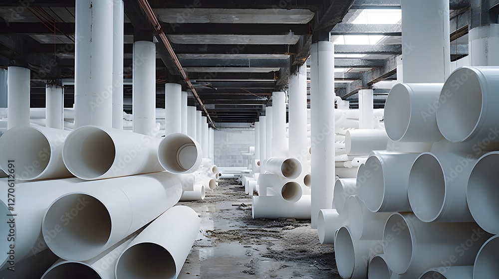 Poster underground pipes being installed at a large scale construction site for infrastructure development 