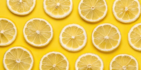 Fototapeta premium Lemon Slice Pattern, Yellow Background, Seamless Repeat, Citrus Fruit Design, Summer Wallpaper
