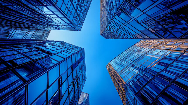 Steel and sky, Urban skyscrapers reflecting the vibrant blue horizon