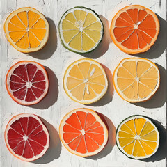 Obraz premium Sliced ​​citrus fruits placed against a minimal white background for fresh design