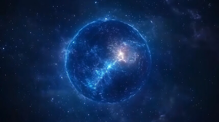 Enigmatic Blue Energy Sphere Amidst a Cosmic Nebula Starfield of Space and Celestial Wonder