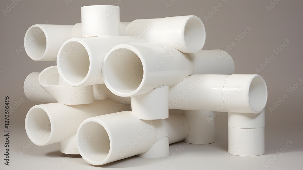 Poster a fully assembled pvc pipeline with labeled sections for easy installation and efficient plumbing or
