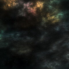Fototapeta premium Enigmatic Cosmic Nebula Cloudscape in Outer Space Digital Rendering Featuring Glowing Dust and Gases