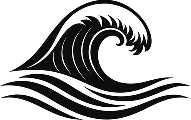 Naklejka premium Summer wave silhouette vector illustration, ocean sea wave icon, tropical beach surf design, water splash graphic, abstract wave crest, seaside nature elements clipart