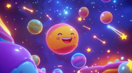 Colorful Cartoon Characters with Joyful Expressions in a Dreamy Space