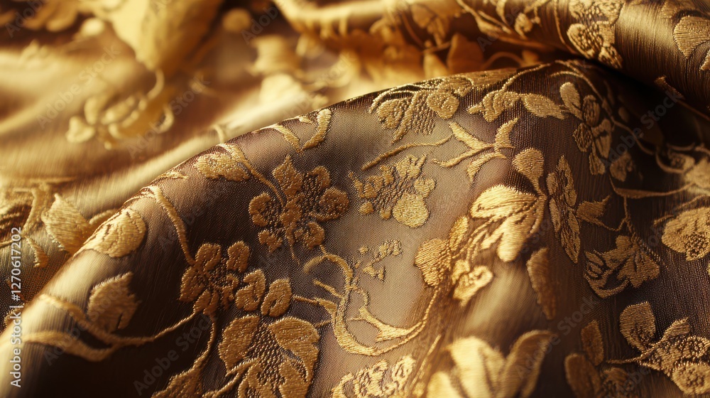 Poster elegant golden floral fabric textile with intricate patterns and smooth texture for design