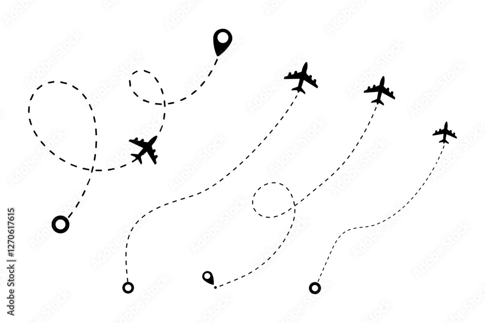 Wall mural plane with line and blank for text. continuous one line drawing illustration, airplane line path vec