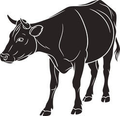 Cow silhouette vector illustration, Qurbani cow symbol, farm animal, livestock, Eid sacrifice, agriculture, rural farm, meat, nature icon, traditional animal design.