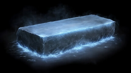 Enigmatic Frozen Block Radiating Intense Cool Energy on Subdued Backdrop for Digital Designs