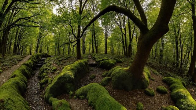 Ancient forest with twisted and gnarled trees - 360 loop video