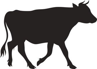 Cow silhouette vector illustration, Qurbani cow symbol, farm animal, livestock, Eid sacrifice, agriculture, rural farm, meat, nature icon, traditional animal design.