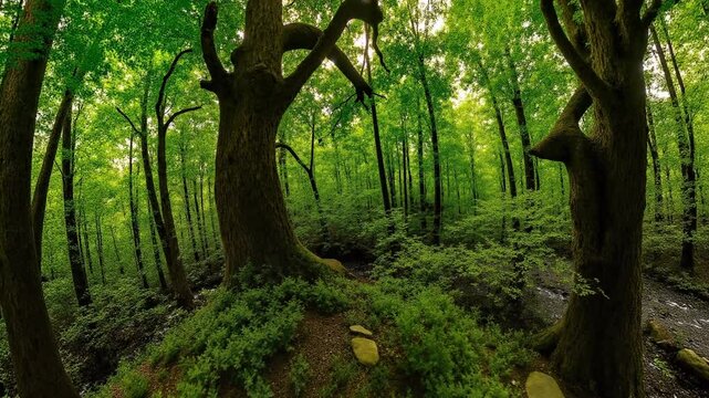 Ancient forest with twisted and gnarled trees - 360 loop video