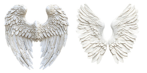 Obraz premium white angel wings front view isolated on a transparent PNG background, white background, cut out