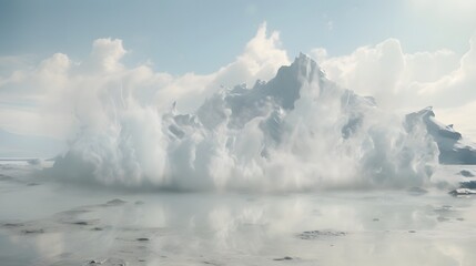 Melting glacier landscape with overlaid carbon dioxide emission symbols illustrating the pressing issue of global warming and the urgent need for environmental action and sustainability efforts