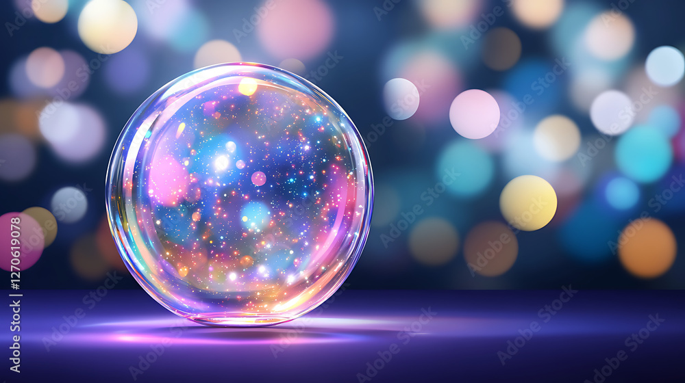 Poster enigmatic orb displaying radiant interstellar matter sparkling on surface with blurred bokeh backdro