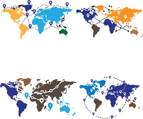 Fototapeta premium Silhouette of World Map with Multiple Locations