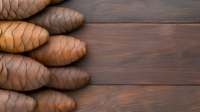 Brown seeds arranged on wood background. Food photography for recipe blogs