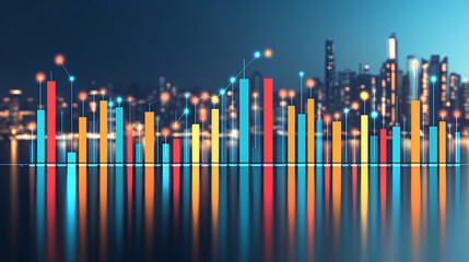 Obraz premium Business growth trends visualization city skyline infographic nighttime aerial view data analysis