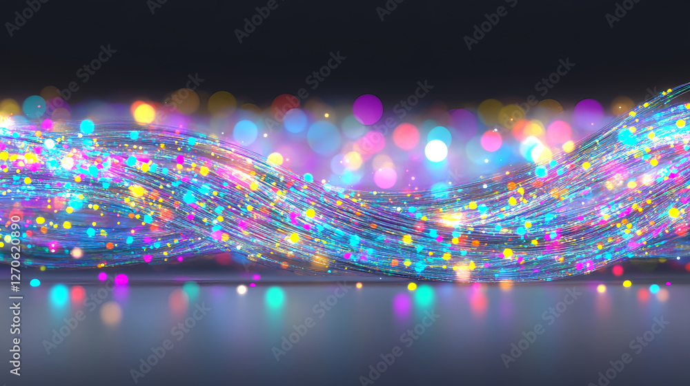 Poster vibrant light waves displaying colorful bokeh effects in a dynamic digital environment