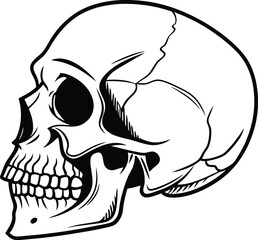 Skull silhouette vector illustration, horror skull icon, gothic skull art, spooky Halloween design, skeleton head, tattoo style, dark aesthetic, death symbol.