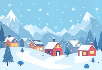 Fototapeta premium Idyllic Snowy Mountain Town Celebrating Christmas in a Crisp Winter Day