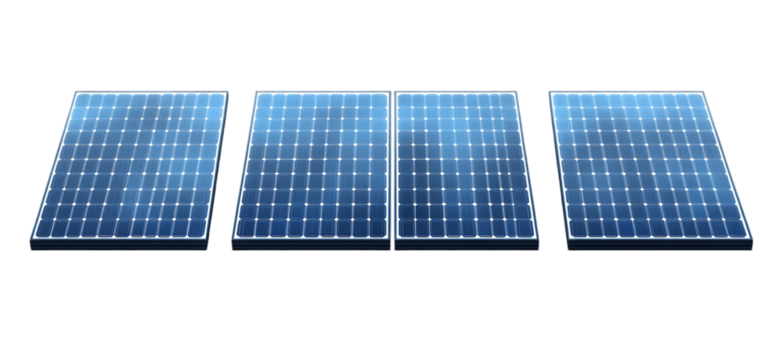 Four Blue Solar Panels Clean Energy Renewable Power Sun Eco Grid Green Nature Future      