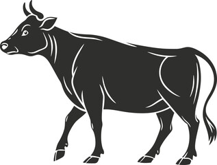 Cow silhouette vector illustration, Qurbani cow symbol, farm animal, livestock, Eid sacrifice, agriculture, rural farm, meat, nature icon, traditional animal design.