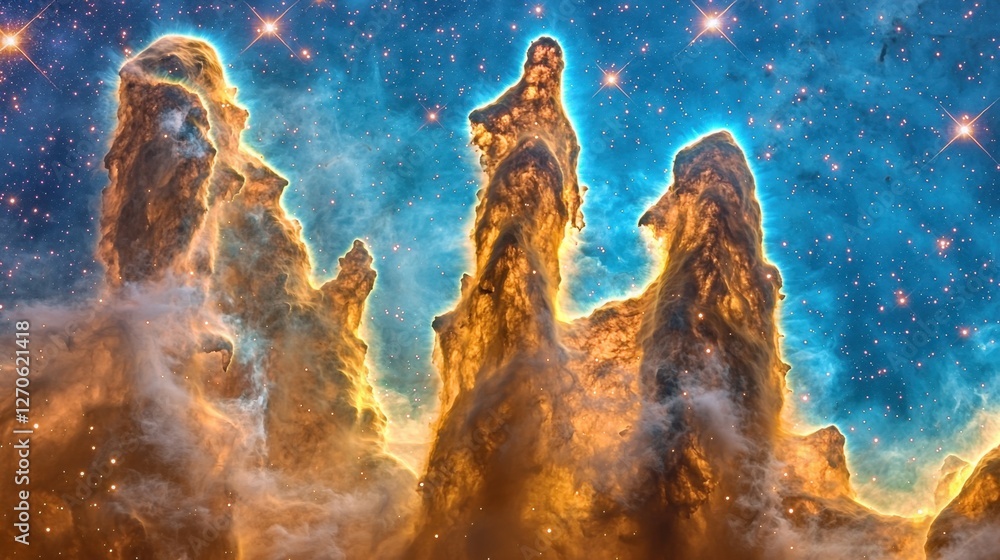 Poster a lone astronaut floating in the vast expanse of space, with a vibrant nebula and twinkling stars in