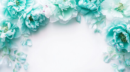 Cool turquoise peonies arranged with a delicate border for refined floral design