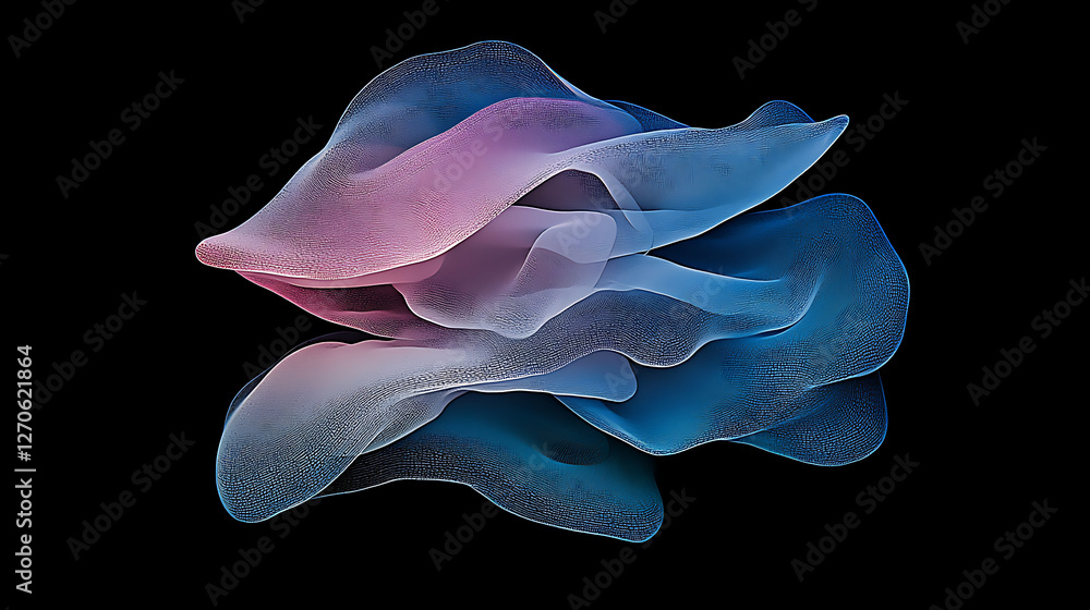 Poster ethereal abstract form with flowing gradient hues on a black background artistically rendered
