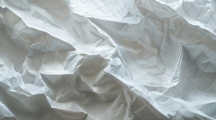 Obraz premium a finely detailed close-up of crumpled white paper with faint grid lines