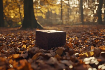 Autumnal forest box; sunlight, leaves, product placement