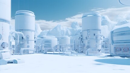 Obraz premium A futuristic industrial zone featuring advanced high tech CO2 capture systems in innovative technology for sustainable energy production and emissions reduction