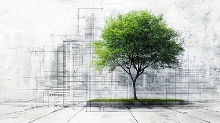 Urban Tree Surrounded by Architectural Sketches