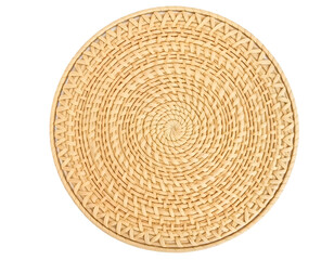 Round wicker plate isolated on transparent background
