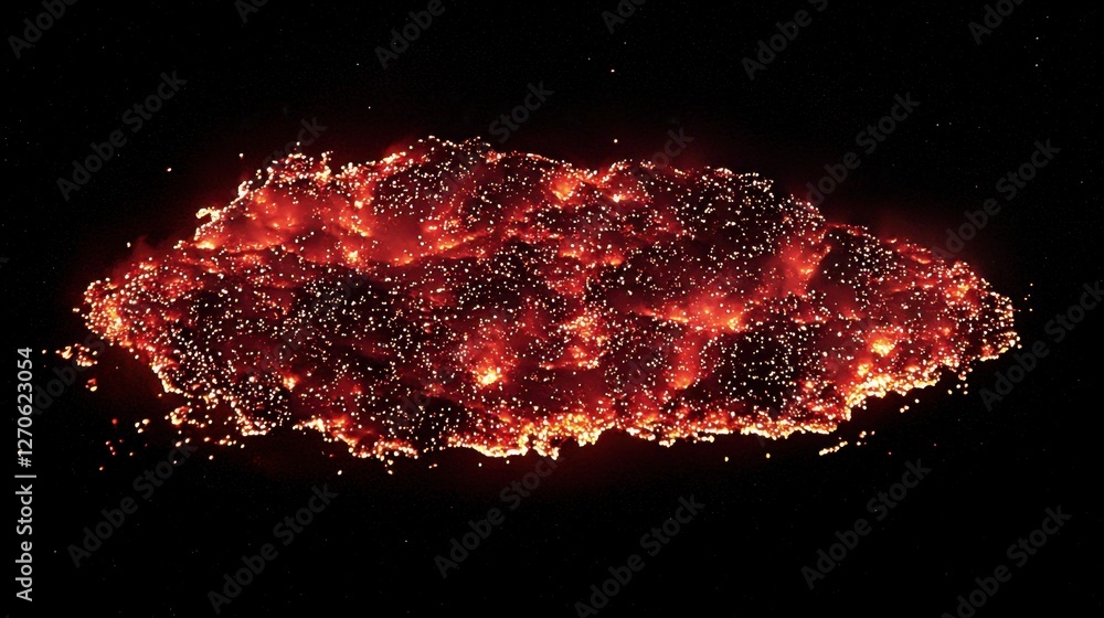 Poster a mesmerizing display of glowing fire embers floating against a pitch-black background, creating an 